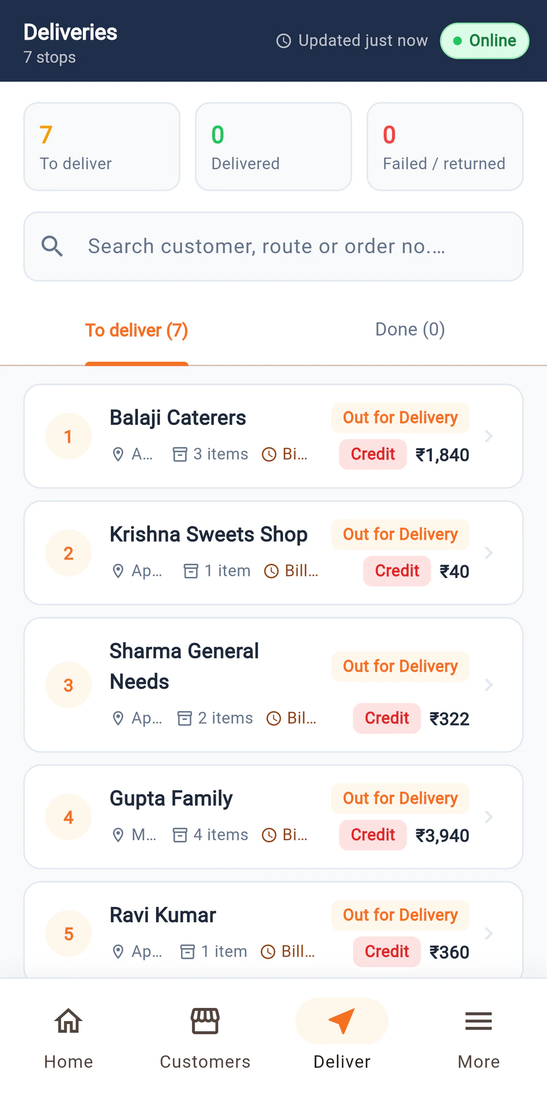 Delivery stops on two routes in LalaJi Connect